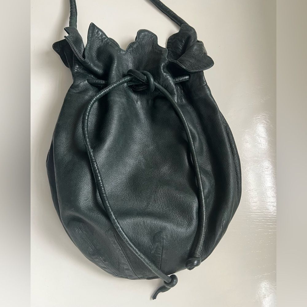 Maud Frizon Bucket Bag Purse Crossbody Forest Green Leather Buttery Soft Vintage